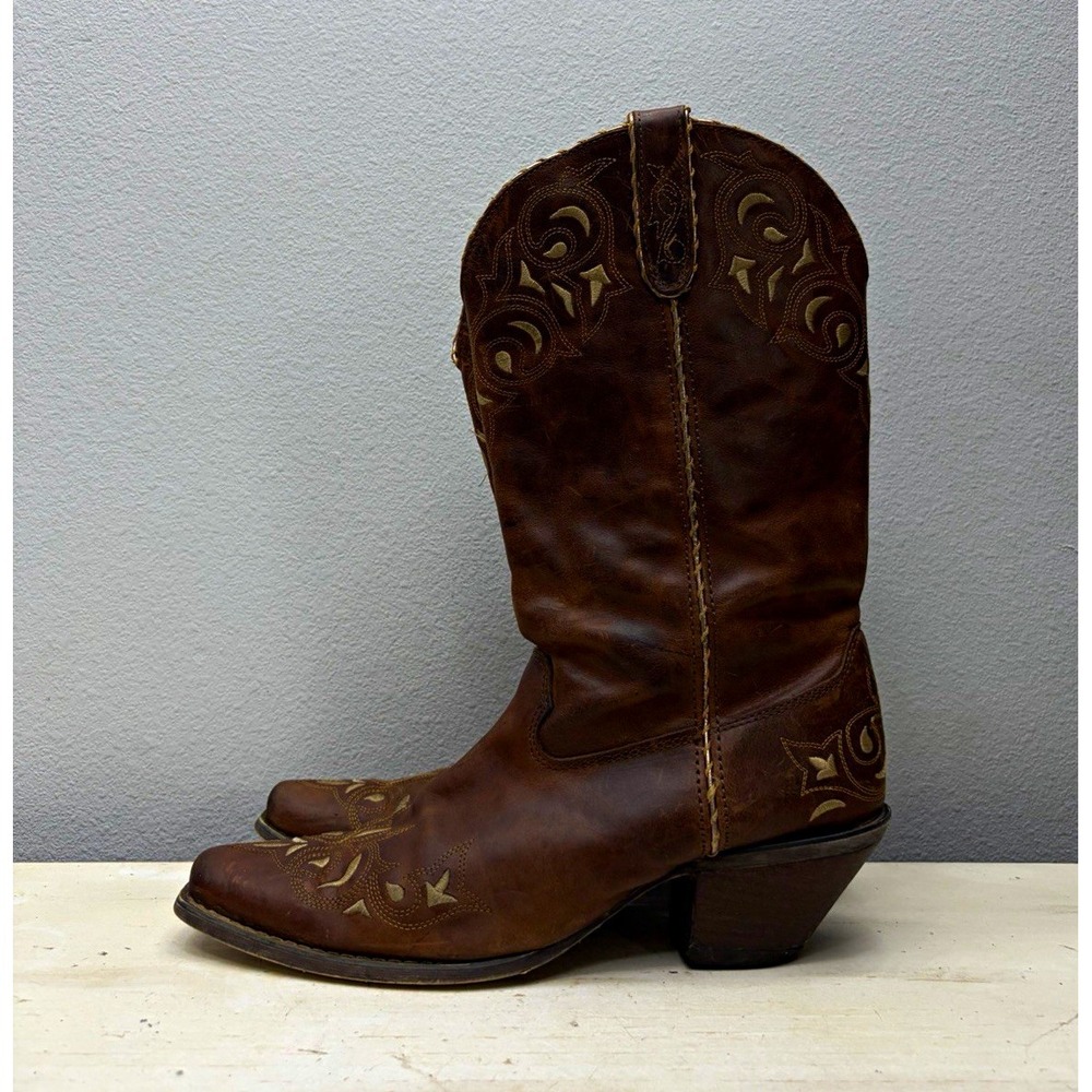 Durango Brown Leather Sew Sassy Western Pointed Boots Size 10